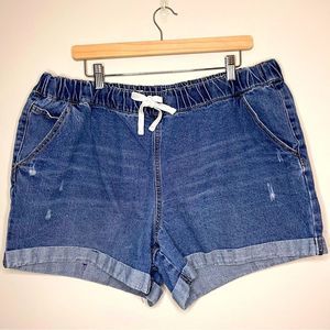 #111 Forever 21+ High Waisted Distressed Denim Drawstring Shorts